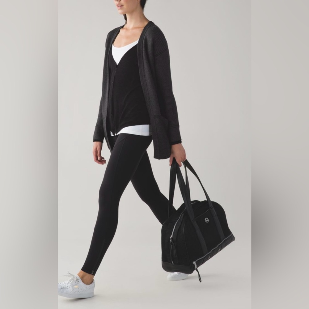 LULULEMON HEATHERED BLACK COTTON BLEND KNIT COZY CARDIGAN SIZE 10 - Picture 2 of 12